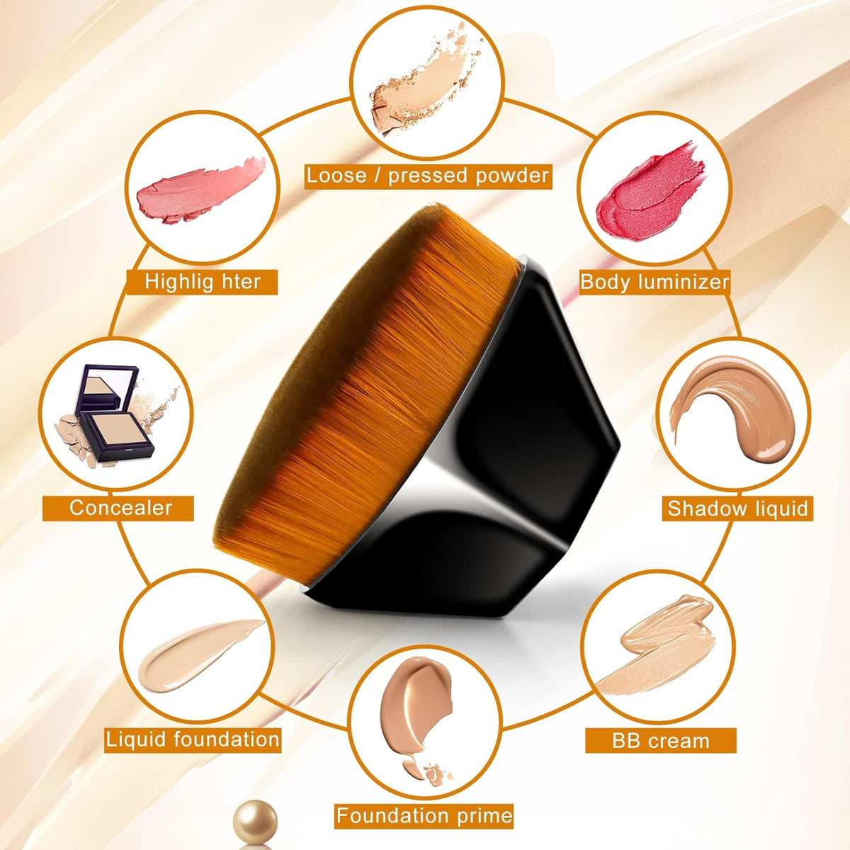 Foundation makeup brush with petal-shaped handle