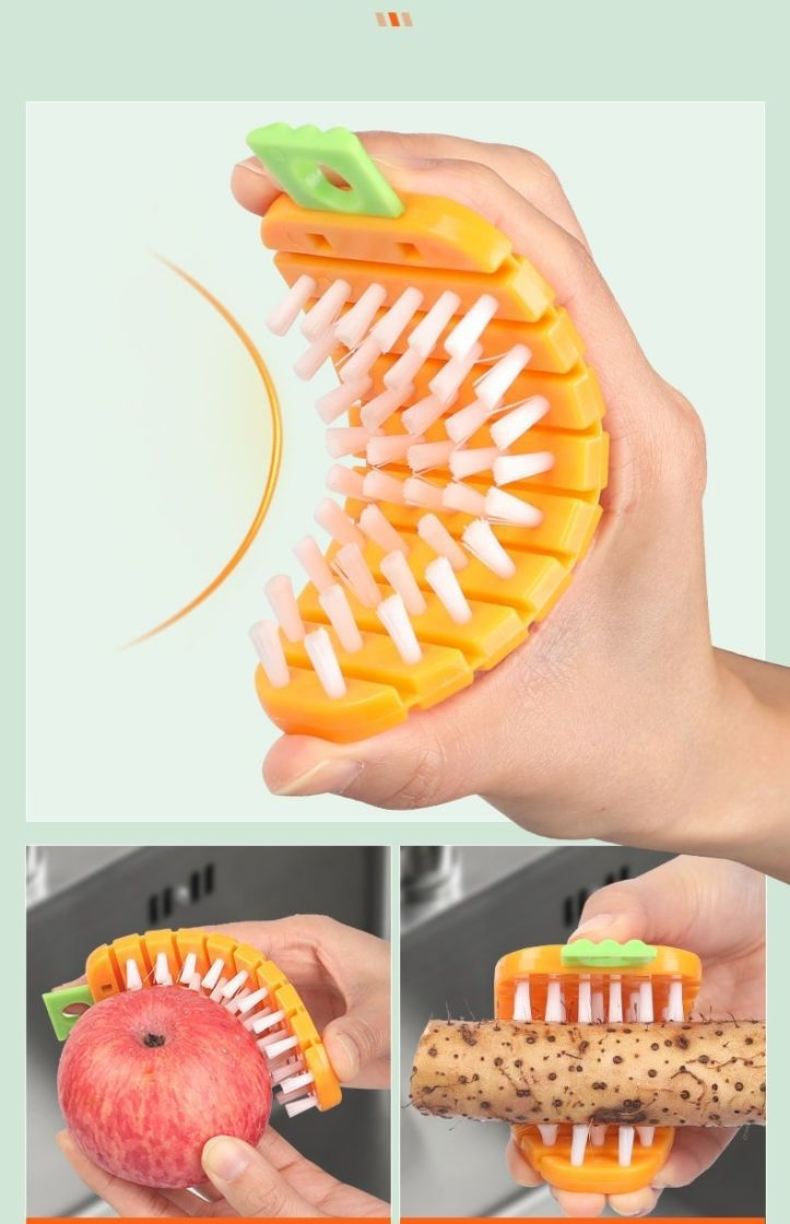 Vegetable brush that removes dirt from skins