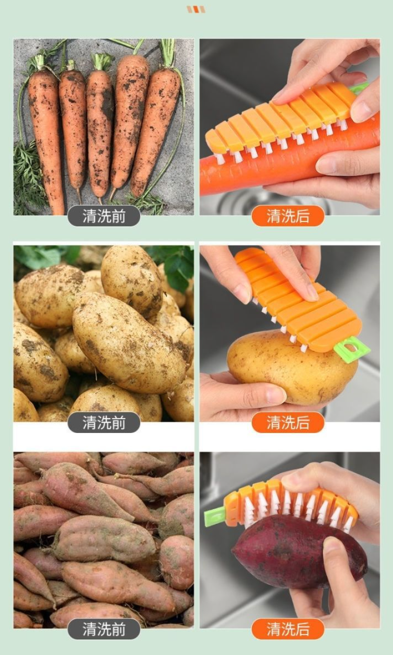 Fruit and vegetable wash brush for the kitchen sink