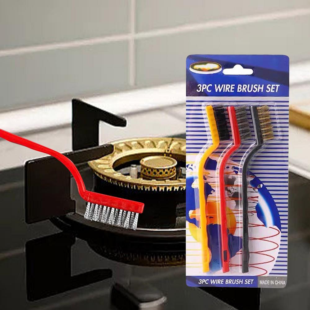 Gas stove cleaning brushes, 3 pcs with nylon, brass and stainless steel wire
