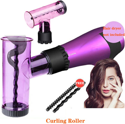 Curling nozzle attachment for hair dryers