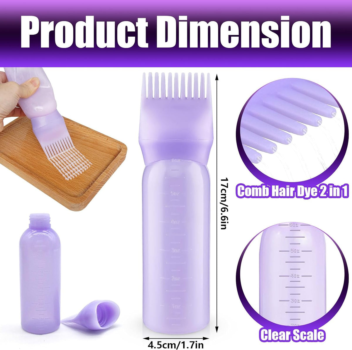 Hair dye applicator comb bottle, first design in purple