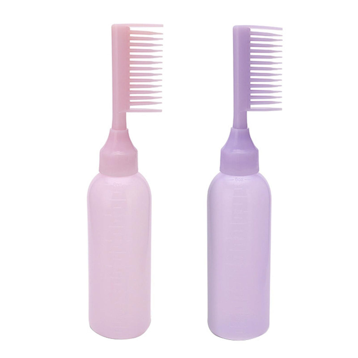 Hair dye applicator comb bottle, second design in pink and purple