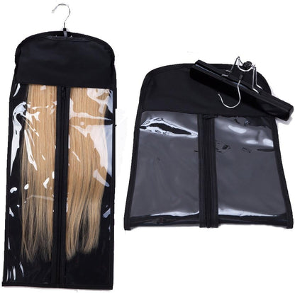 Hair extension hanger and bag in black