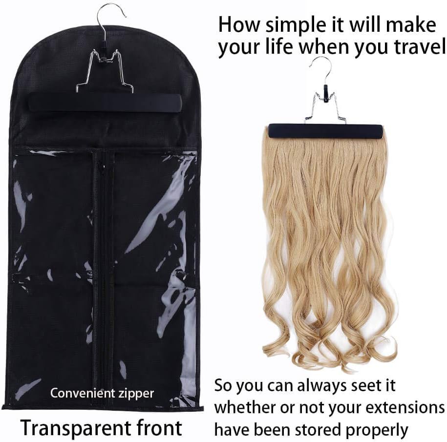 Hair extension storage bag with hanger