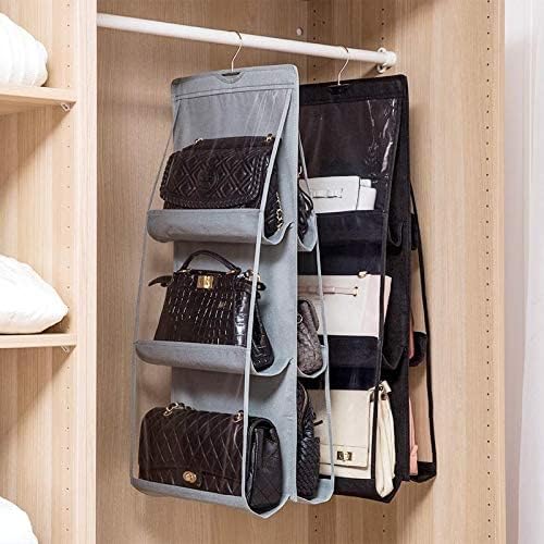 Handbag hanger with 6 pockets in black and grey