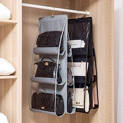 Handbag hanger with 6 pockets in black and grey