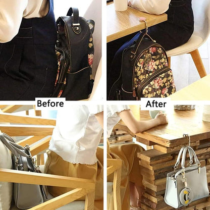 Compact handbag hanger, 1.7 x 1.7 in when folded
