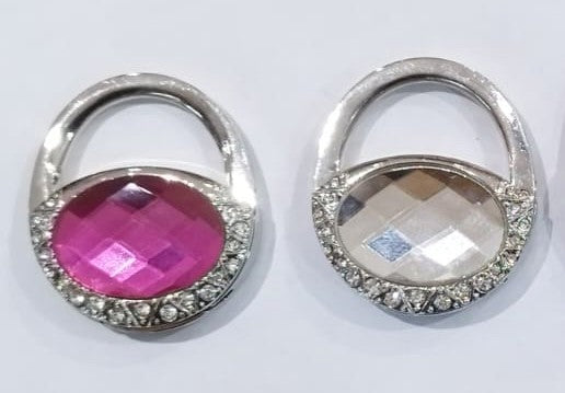 Large handbag holder, oval design in white and fuchsia