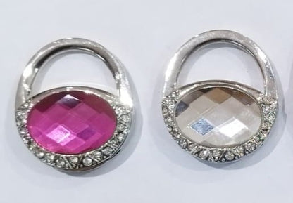 Large handbag holder, oval design in white and fuchsia