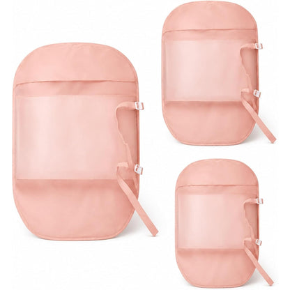 Hanging clothes compression organizer in pink, large, medium and small sizes