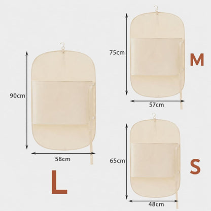 Hanging clothes compression organizer sizes: large 58x90 cm, medium 57x75 cm and small 48x65 cm