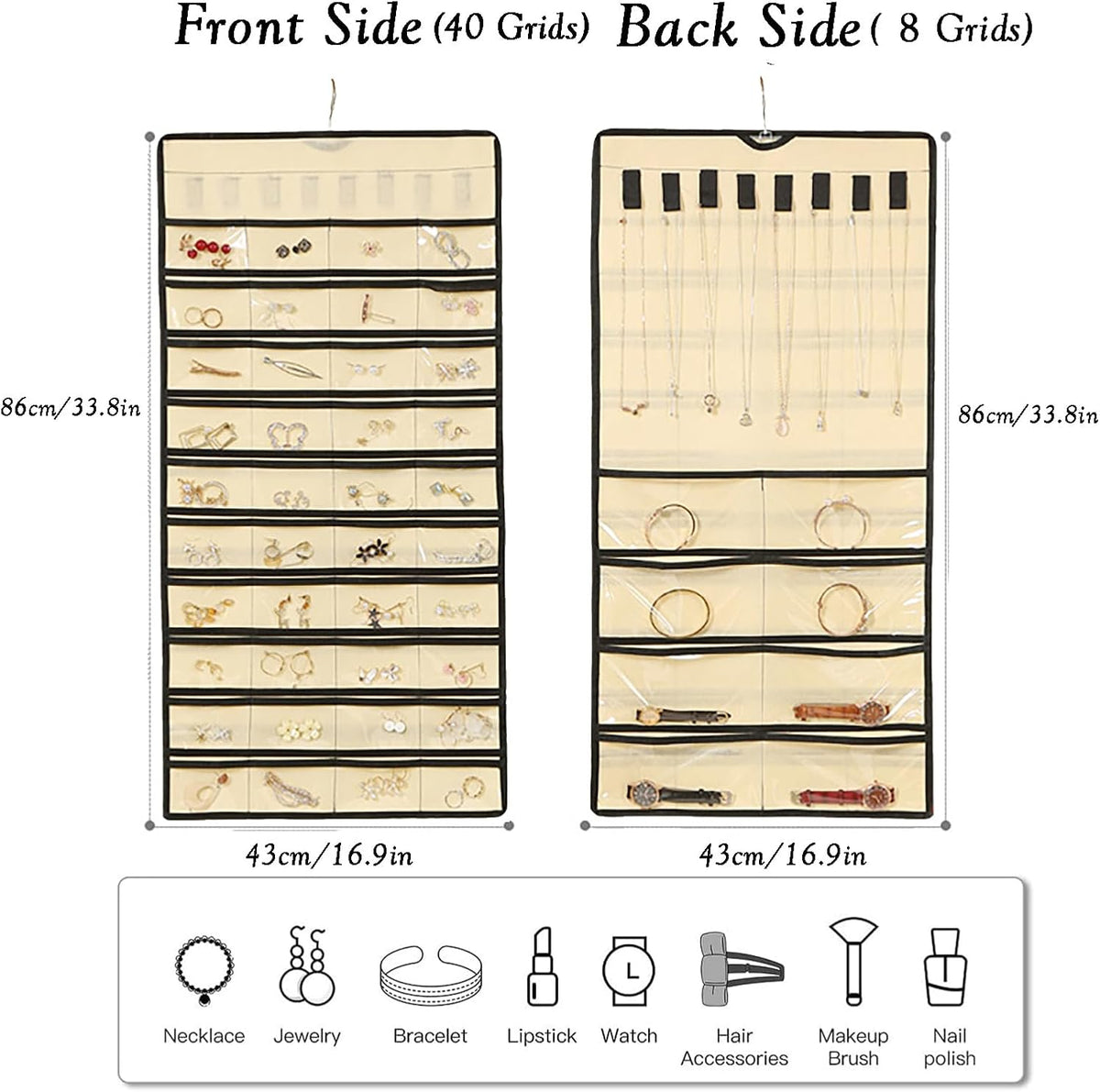 Hanging jewelry organizer in beige