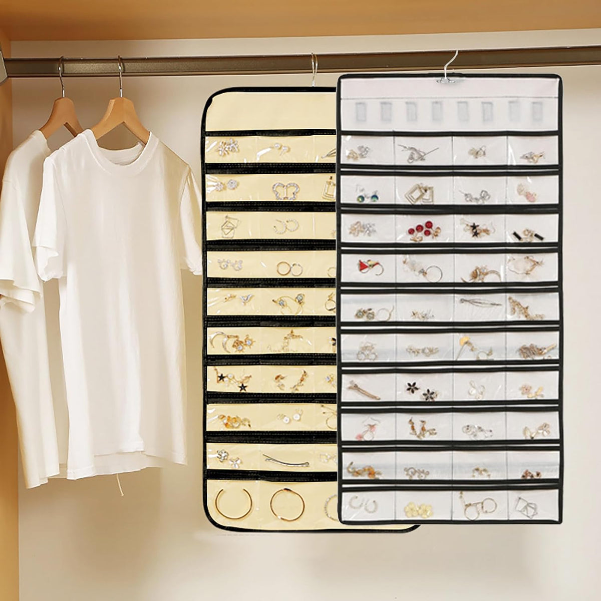 Hanging jewelry organizer for necklaces, earrings and rings