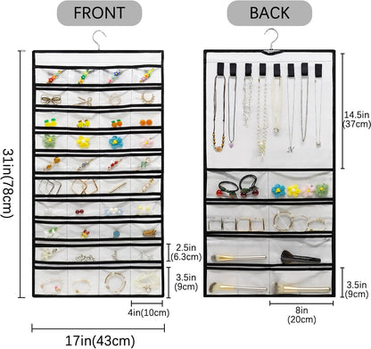 Space-saving hanging jewelry organizer
