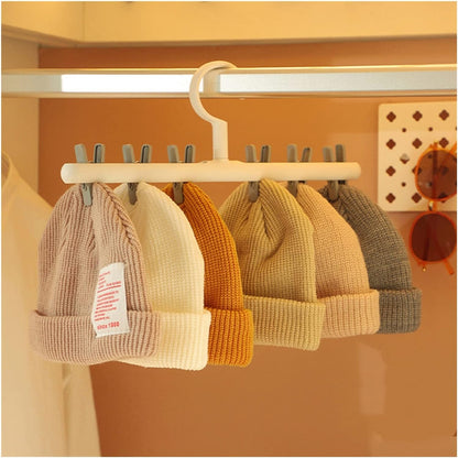 360-degree rotating hanger with clips for hats and socks