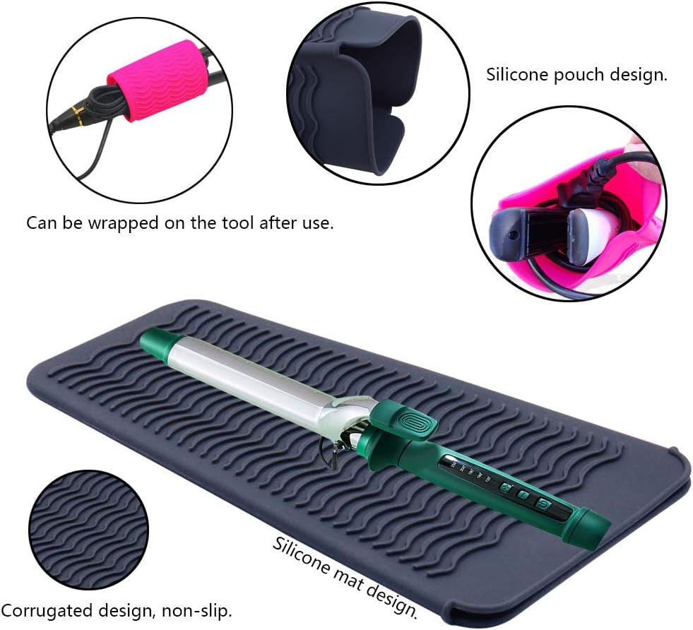 Heat resistant silicone mat for curling irons and straighteners