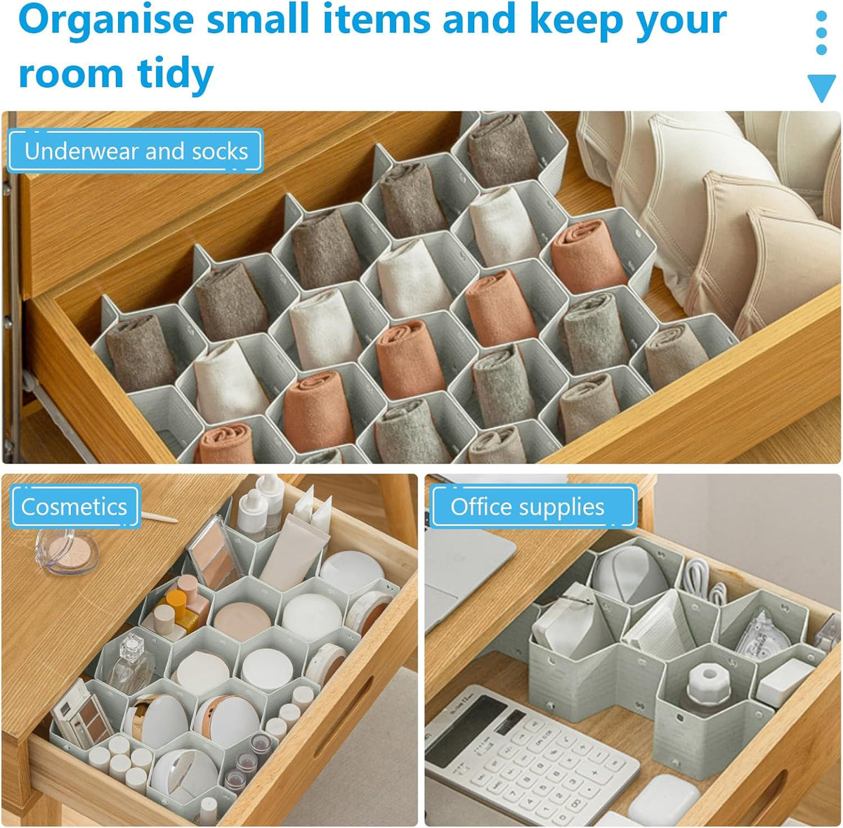 Honeycomb drawer divider for belts and ties