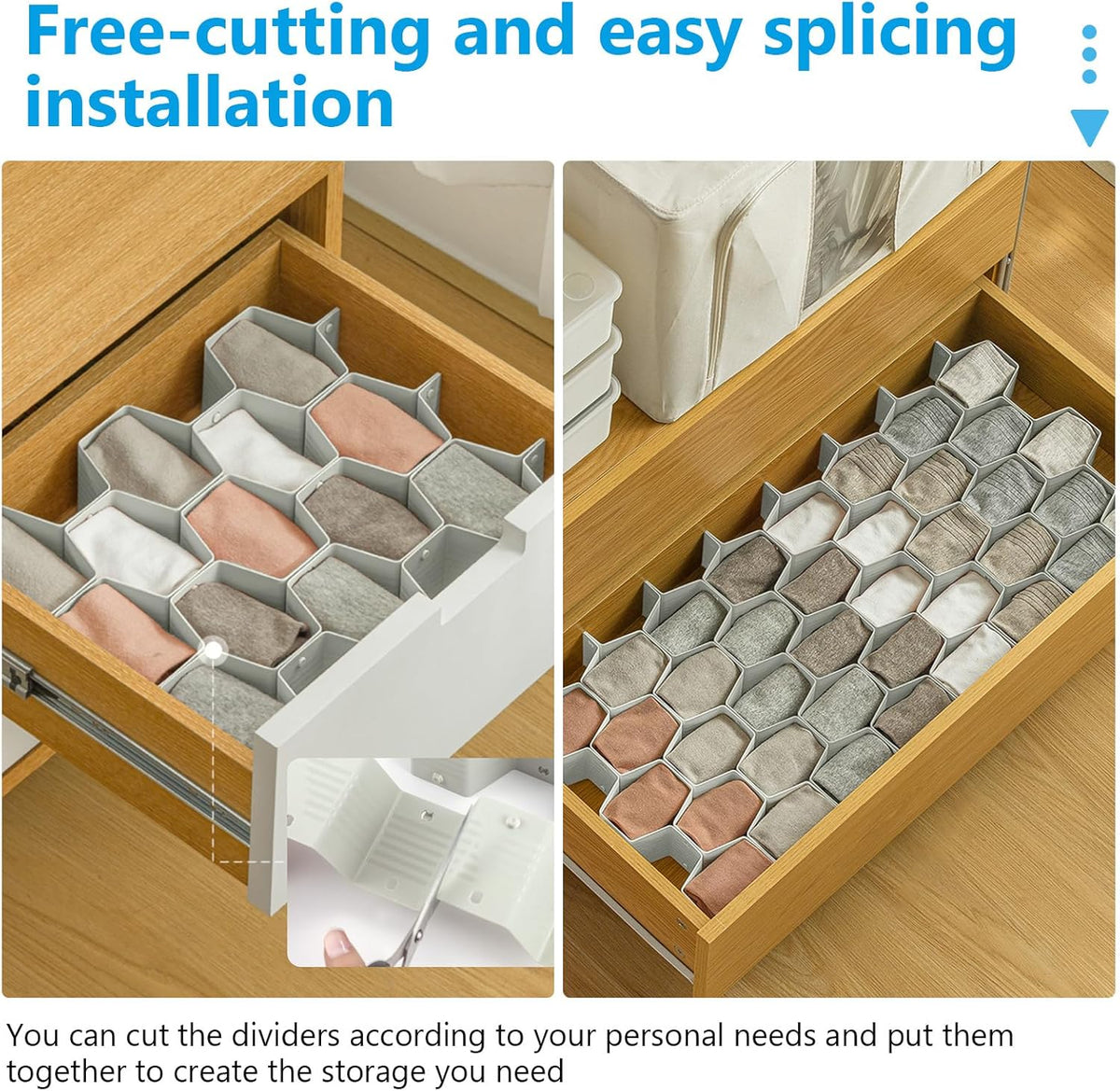 Honeycomb drawer divider for tights and stockings