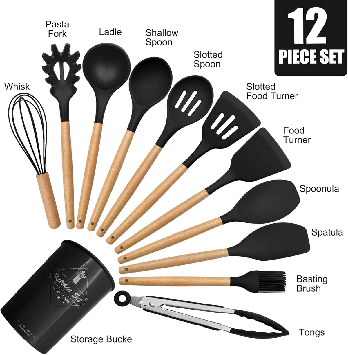Kitchen silicone utensils set in black
