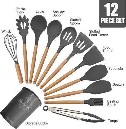 Kitchen silicone utensils set in gray