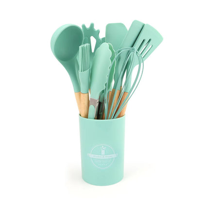 Kitchen silicone utensils set in light green