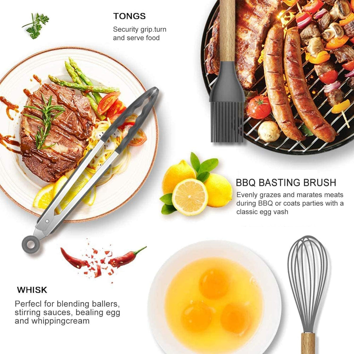 Silicone cooking tools for pans and pots
