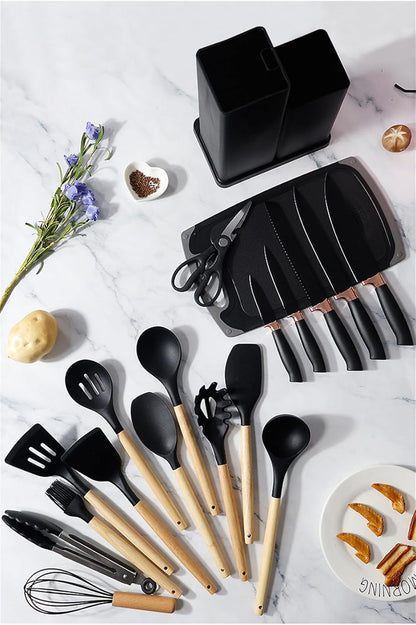 Kitchen silicone utensils 19-piece set in black