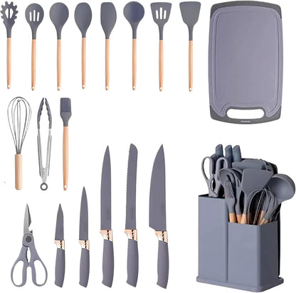 Kitchen silicone utensils 19-piece set in gray