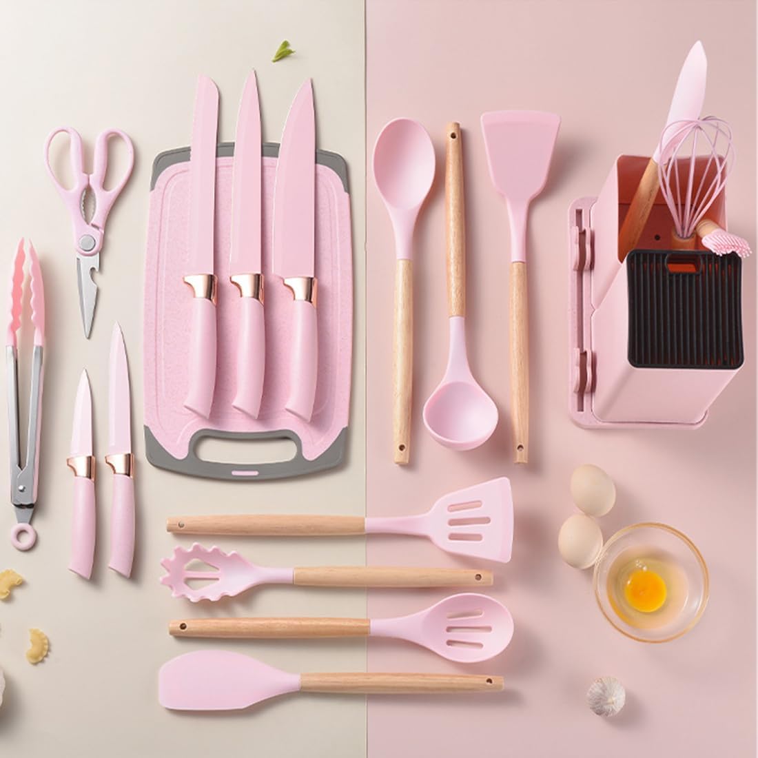 Kitchen silicone utensils 19-piece set in pink