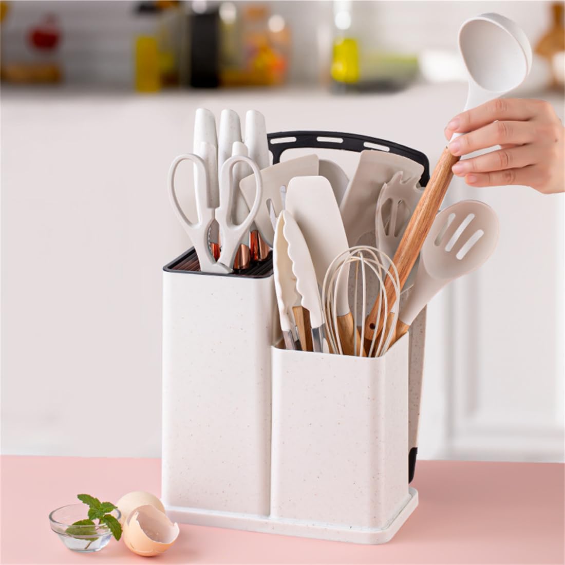 Kitchen silicone utensils 19-piece set in white