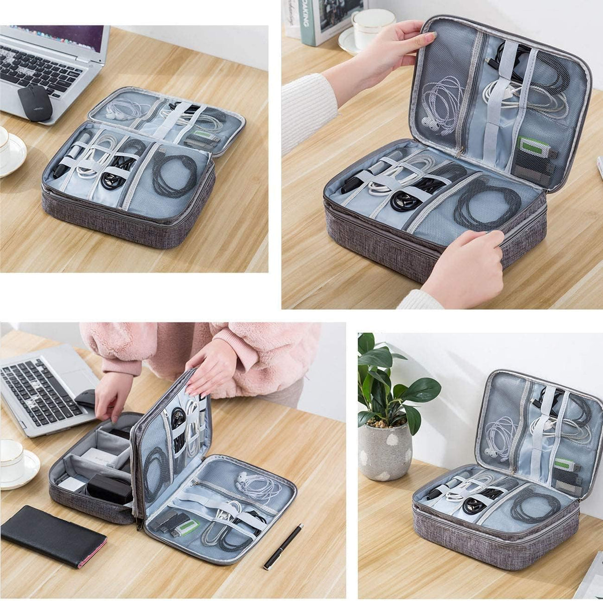 Double layer tech bag for chargers and cables