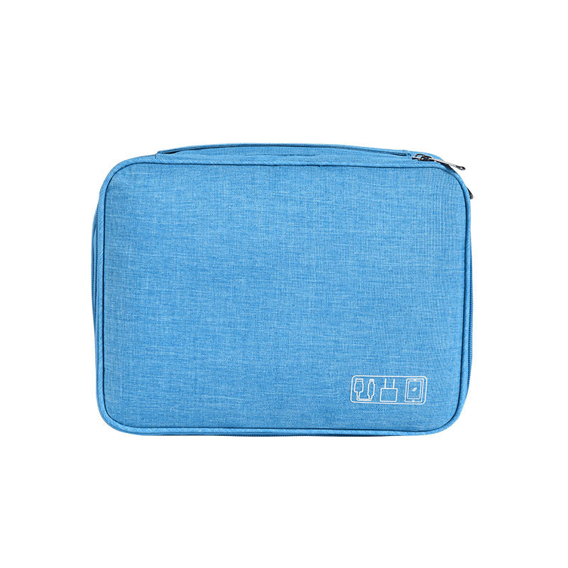 Large electronics organizing bag in light blue