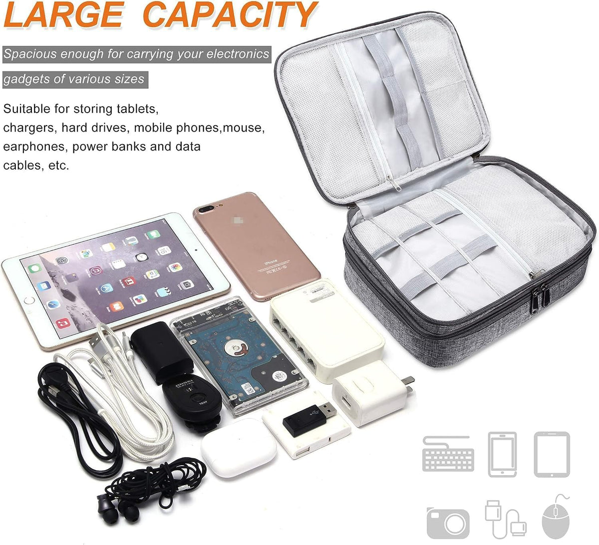 Electronics organizer bag for work and school