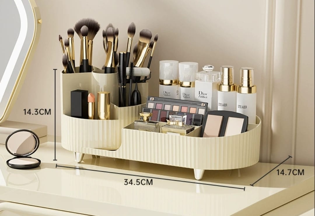 Large rotating makeup organizer in beige