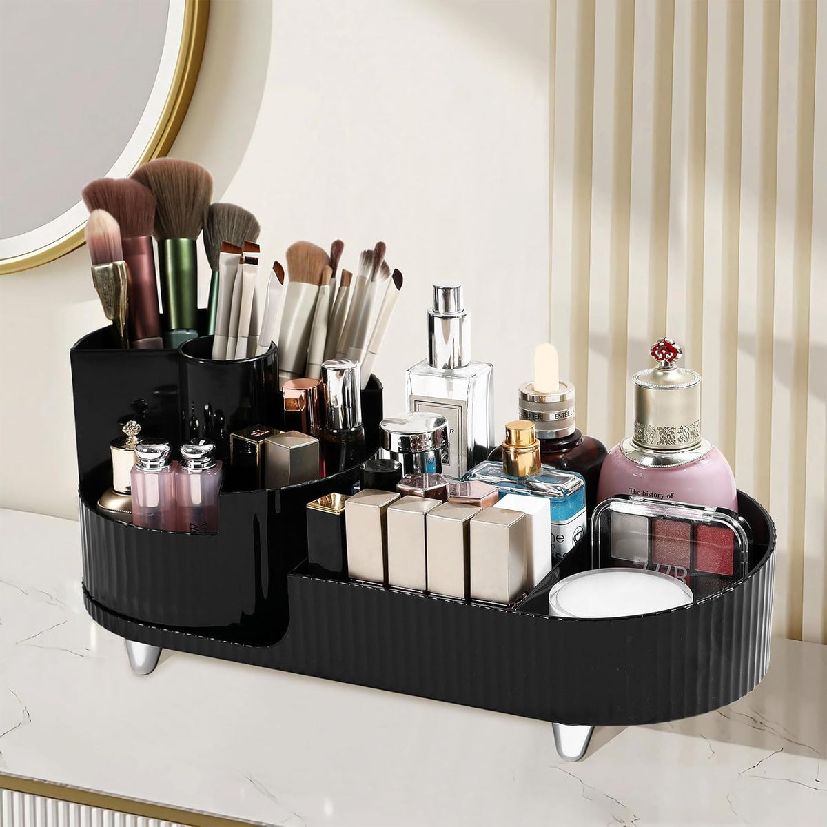 Large rotating makeup organizer in black