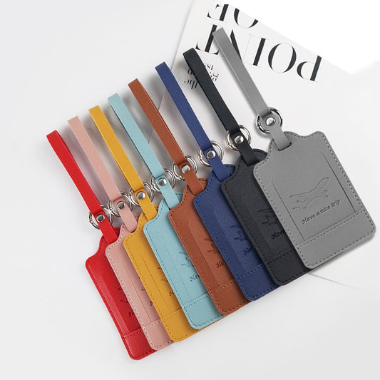 Leather luggage tag with adjustable strap and sturdy buckle