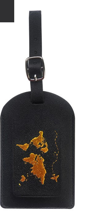 Leather luggage tag in black with gold