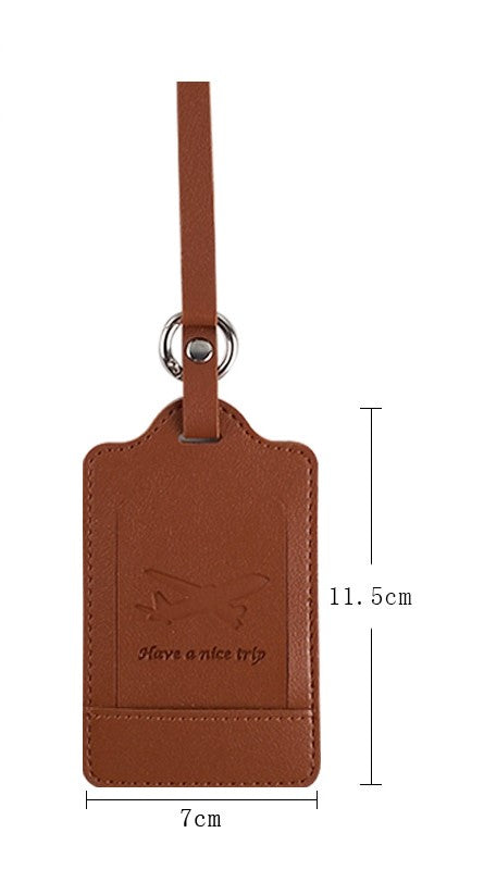 Leather luggage tag in brown