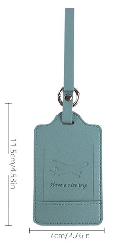 Leather luggage tag in light blue