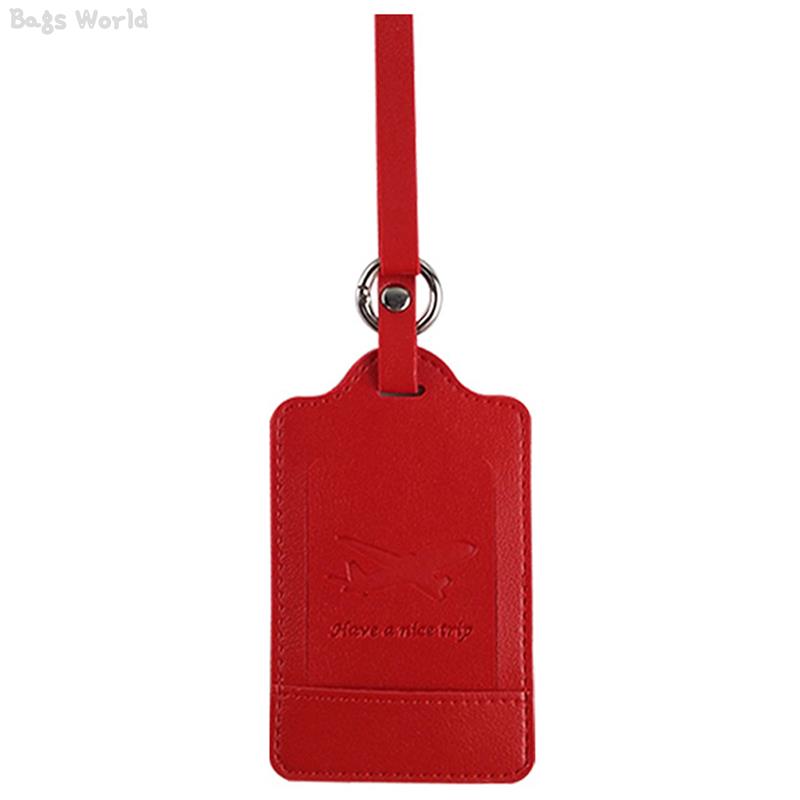 Leather luggage tag in red