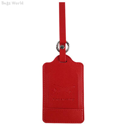 Leather luggage tag in red