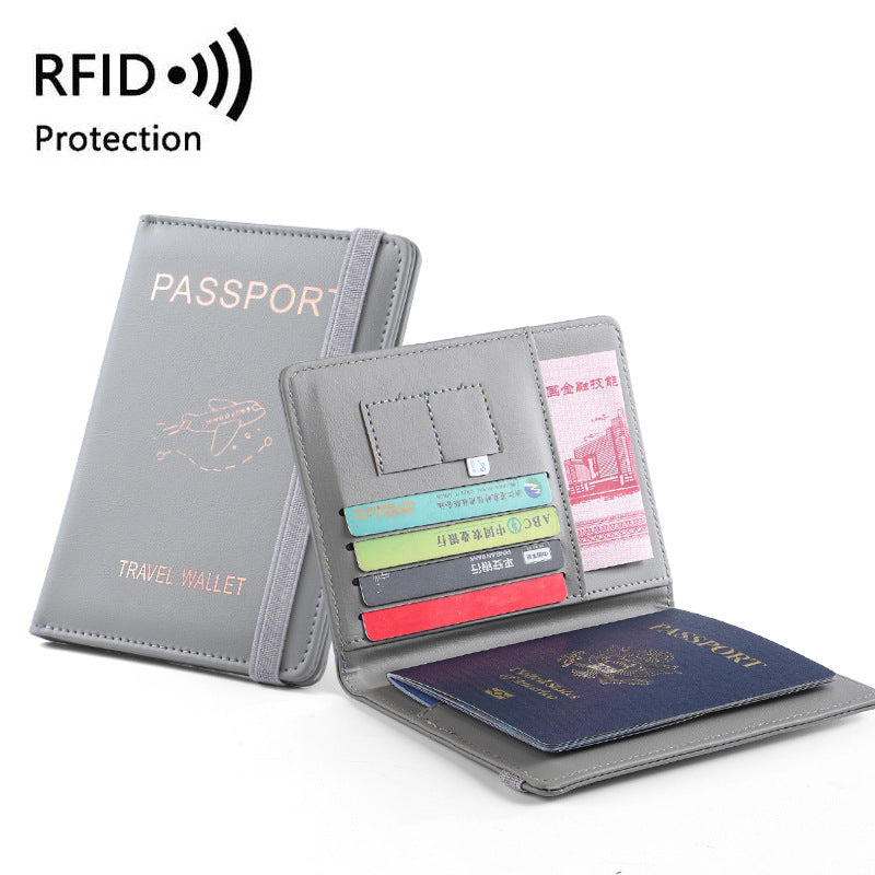Leather passport holder in grey