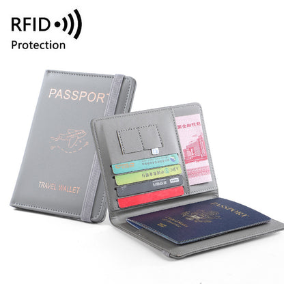 Leather passport holder in grey