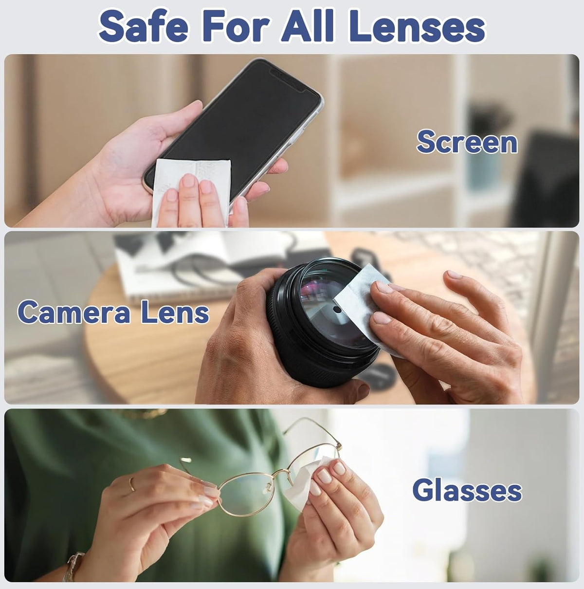 Portable lens wipes for travel