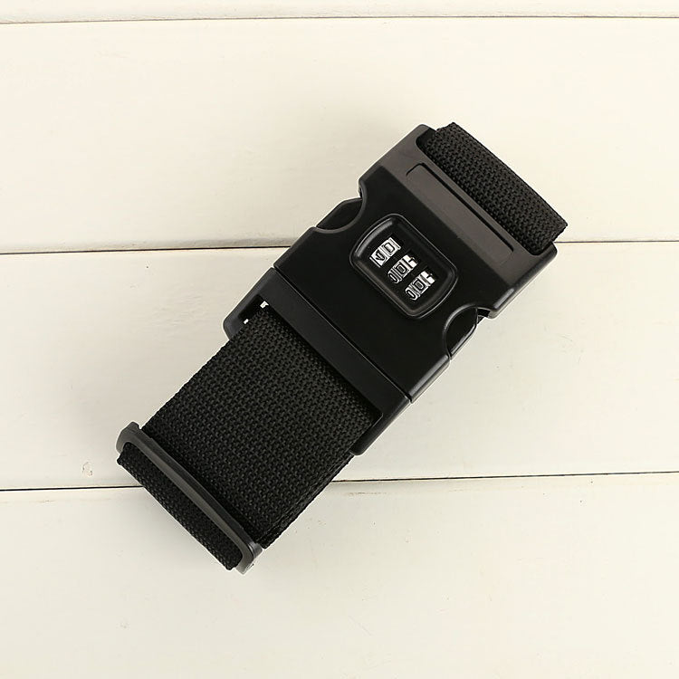 Luggage belt strap with lock in black