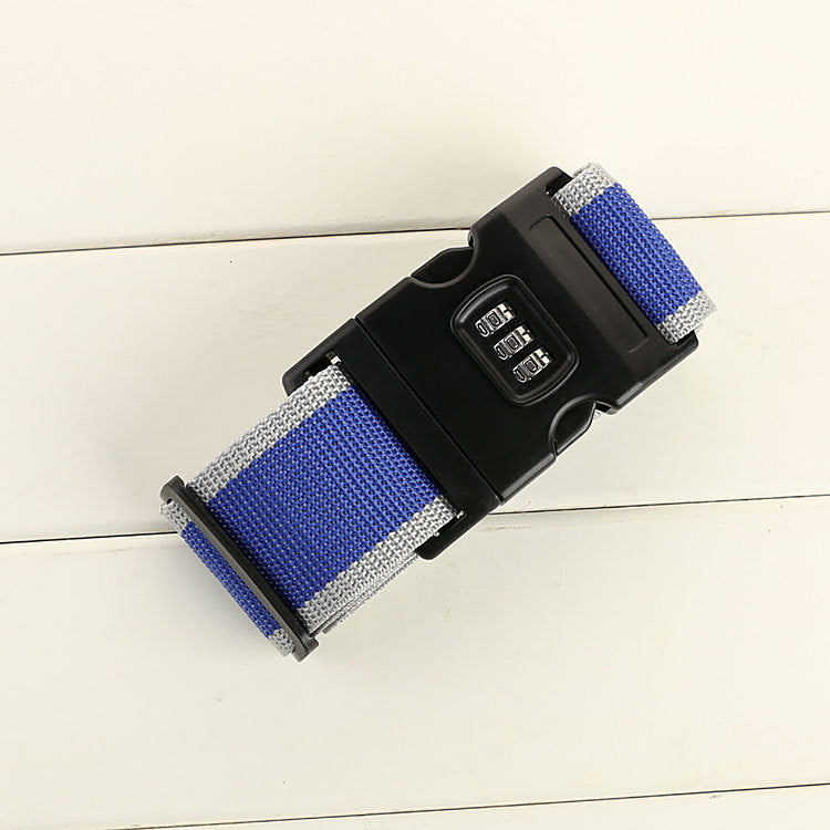 Luggage belt strap with lock in blue with grey