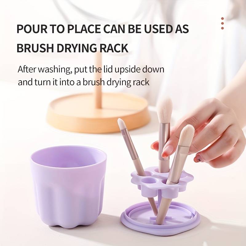 Makeup brush cleaning cup in purple