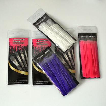 Makeup brush mesh covers in white and pink