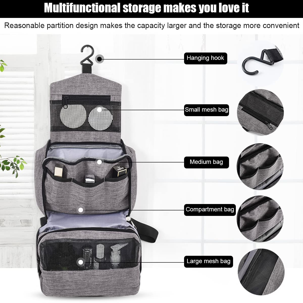 Toiletries bag for bathroom essentials